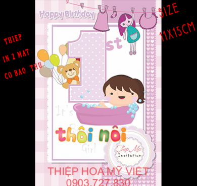 Thiệp mời thôi nôi cho bé gái hot girl - Thiệp Hoa Mỹ Việt
