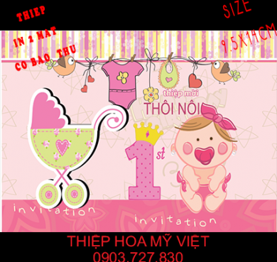 Thiệp mời thôi nôi thiết kế riêng cho bé gái hot girl - Thiệp Hoa Mỹ Việt