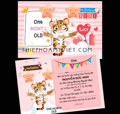 Thiệp mời đầy tháng bé tuổi mèo- Thiệp Hoa Mỹ Việt