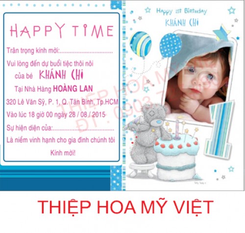 THIỆP MỜI THÔI NÔI IN HÌNH BÉ KHÁNH CHI